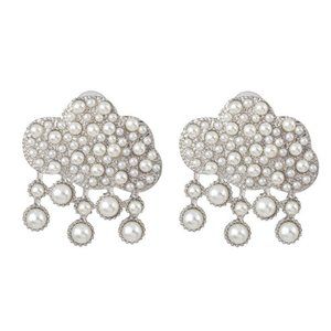 Silver Round Pearl Large Cloud Drop Earrings